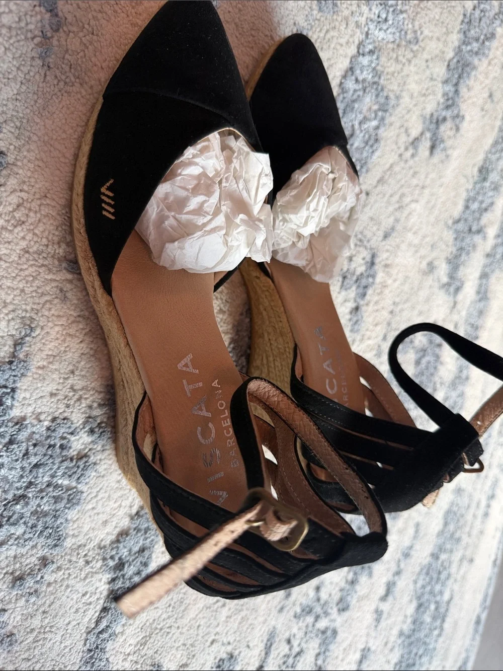 Viscata Black Suede Espadrille Ankle-Strap Flats